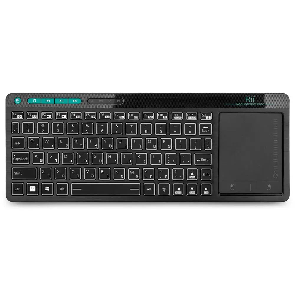 Rii K18+ Wireless Keyboard US/FR/HE Mini Keyboard With Touchscreen 3-LED Color Backlit For For Android TV BOX Smart TV PC