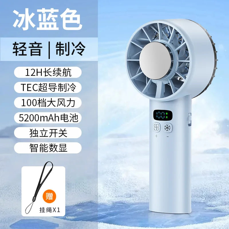 Ice compress high-speed cooling fan handheld fans USB Rechargeable portable mini fan LED Digital Display, Travel,Camping,Outdoor