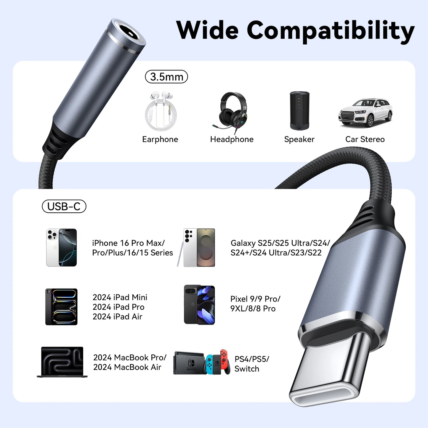 Type C to 3.5mm Jack Earphone Adapter USB-C 3 5mm Audio Cable Converter For IPhone 15 15 Pro MAX Samsung Galaxy Huawei Xiaomi