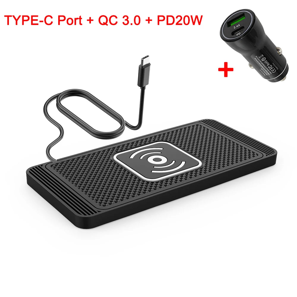 Wireless Car Charger Silicone Non-Slip Pad for Samsung S24 S23 iPhone 16 15 14 Xiaomi Car Induction Charger Fast Charging Pad