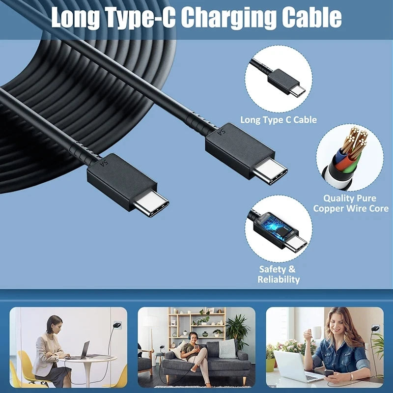 Fast Charging Type-C Cable 5A 45W PD USB-C Super for Samsung S21 FE S22 Plus S23 S24 Ultra Note 20 A14 A15 A33 A34 A53 A54 A55