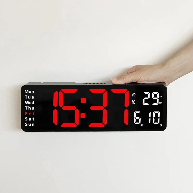 Large Digital Wall Clock Remote Control Temp Date Week Display Power Off Memory Table Clock Wall-mounted Dual Alarms LED Clocks