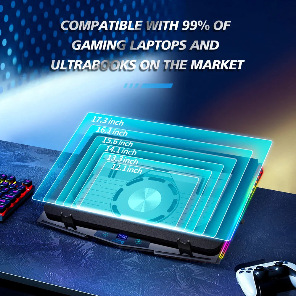 COOLCOLD Air Compression RGB Laptop Cooling Pad - Ultra-Quiet USB Cooler, Fast Heat Dissipation & Adjustable Stand
