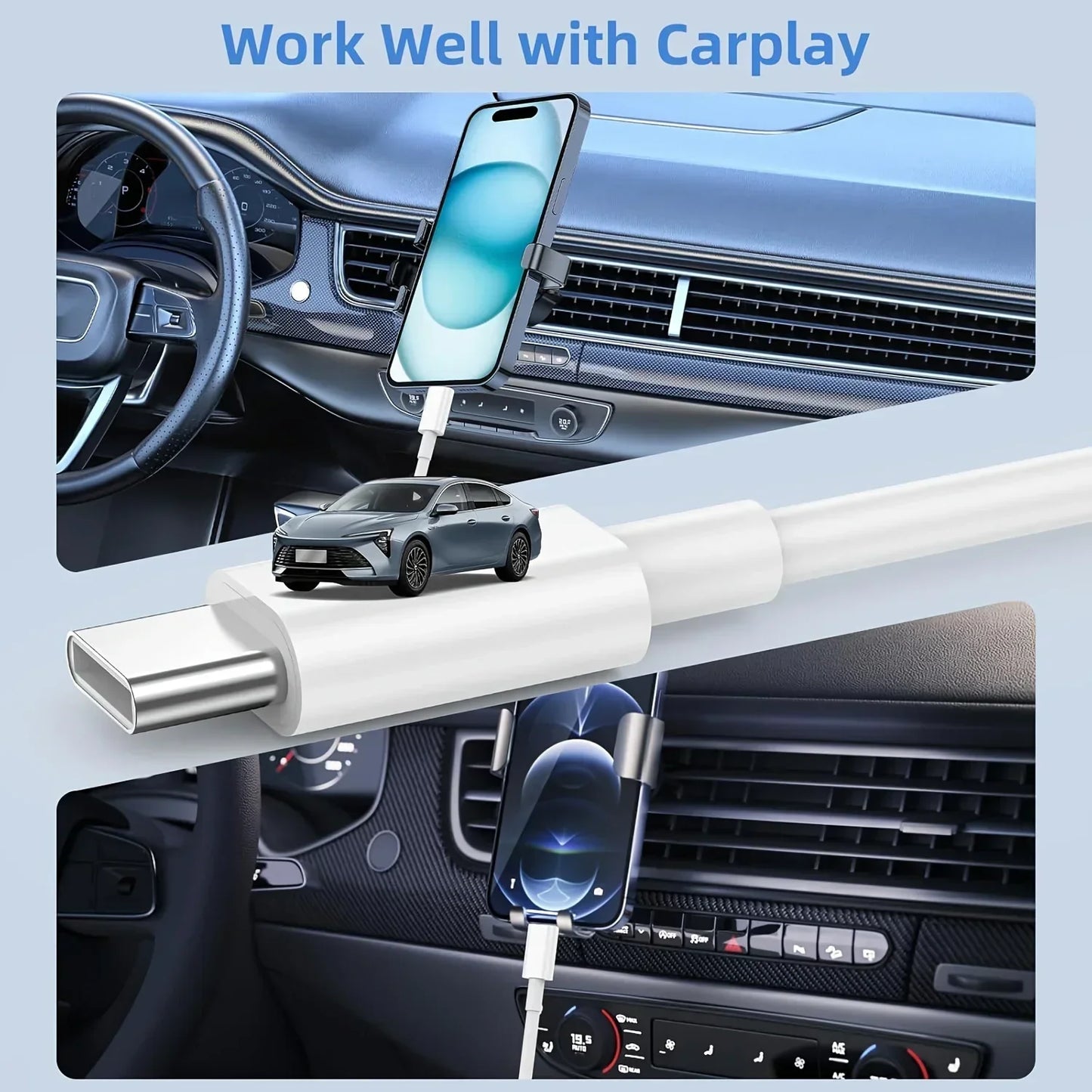 Apple MFi Certified Car Charger for iPhone 16 15 Carplay Cable, USB A to USB C Charging Cord for iPhone 16 15/Plus/Pro Max