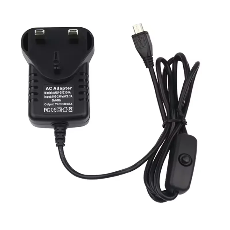 5V 3A Raspberry Pi 3B+ 3B Power Supply with Switch Button Power Adapter Micro USB Port for Pi Zero 2 W Orange Pi Zero 3 LTS