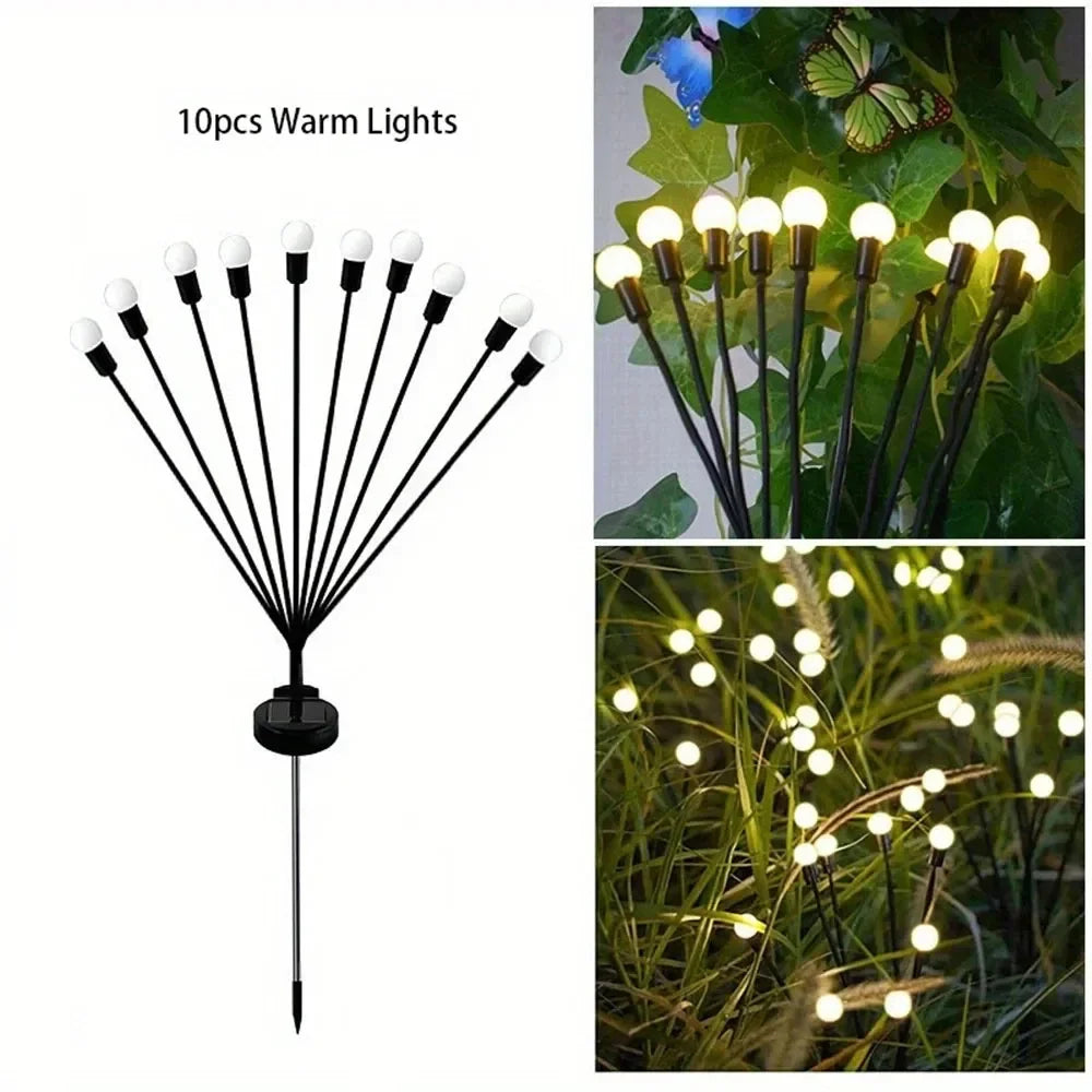 1PC 8/10Led Solar Garden Firefly Light Outdoor Waterproof Starburst Swing Decorative Lamp for Path Yard Patio Pathway Landscape