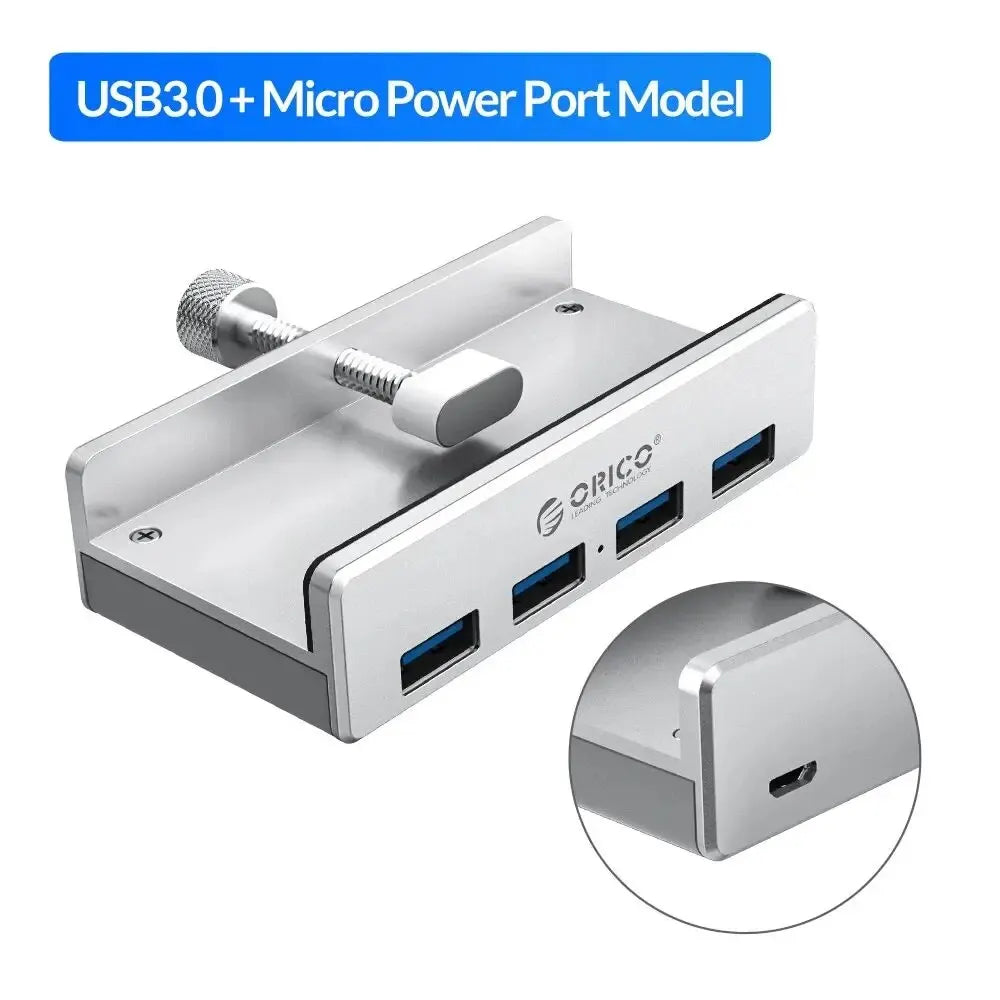 ORICO MH4PU 5GBPS Data Transmission Hub Aluminum 4 Ports USB 3.0 Clip HUB with Power Supply High Speed for MAC OS PC