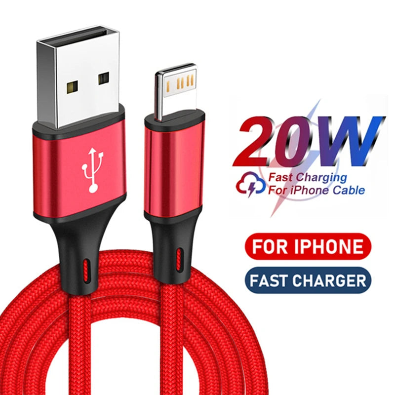 Fast Charging USB Cable For iPhone 14 13 12 11 Pro XS Max XR X 8 7 6S Plus Nylon Braided Wire Quick Charger Data Cable 1m 2m 3m