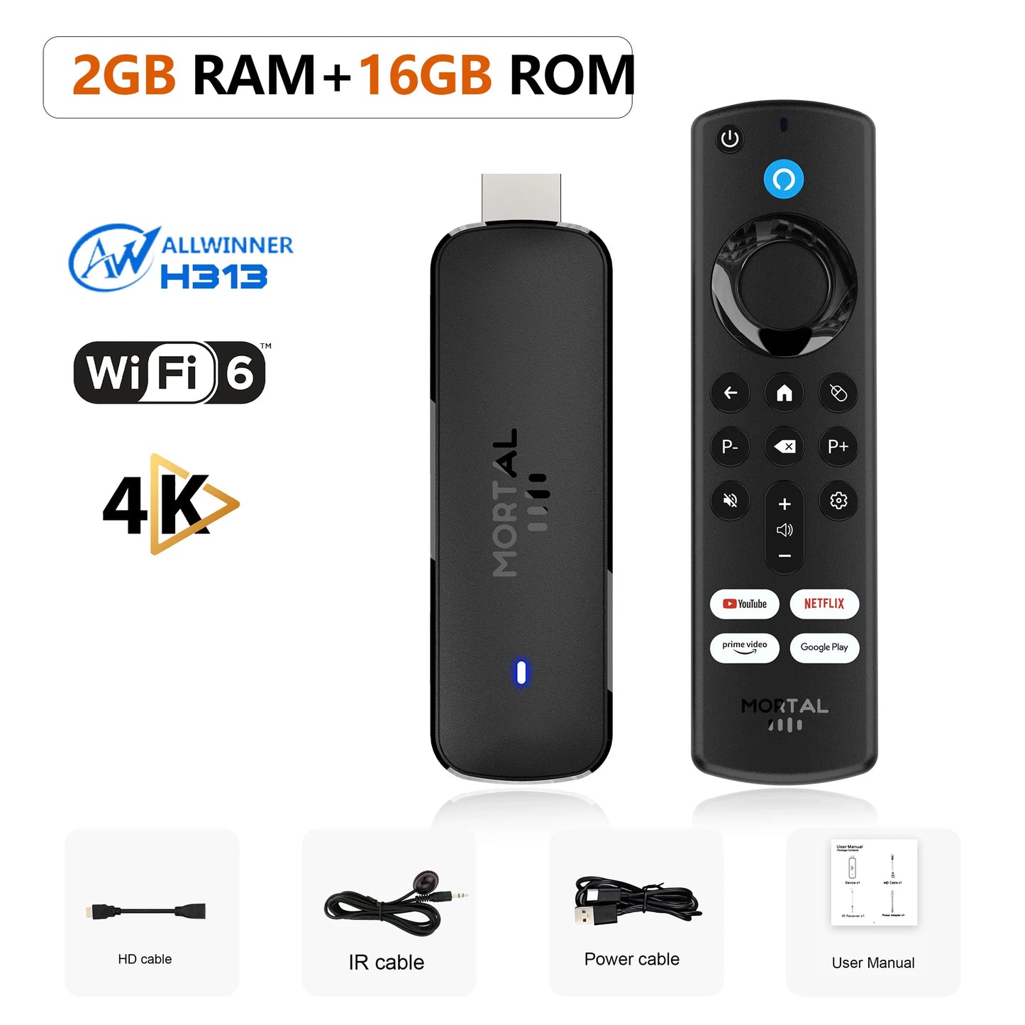 Factory Directly Android14 TV Stick Home theater Mortal Q8 Support 4K@60fps Video Wifi6 Allwinner H313 Quad Core Voice Remote