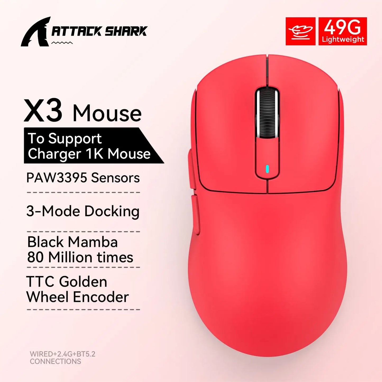 Attack Shark X3Pro X3 Wireless Mouse Lightweight PAW3395 26000dpi Tri-Mode Connection Macro Gaming Mouse for Win/Xbox/PS/Mac