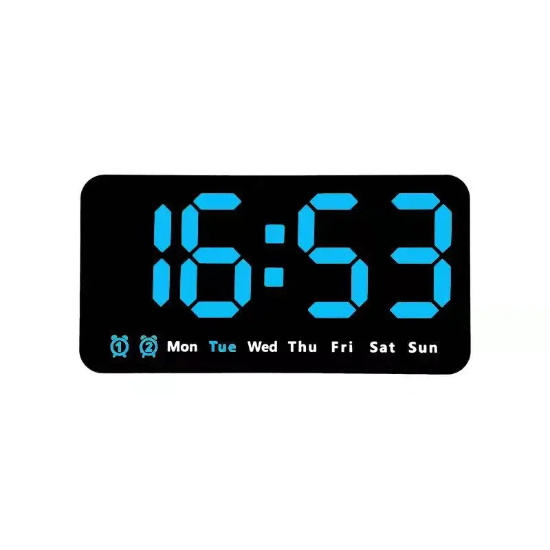 Voice Control Large Digital Wall Clock Temperature Date Week DST Snooze Table Clock 12/24H Dual Alarm Wall-mounted LED Clock
