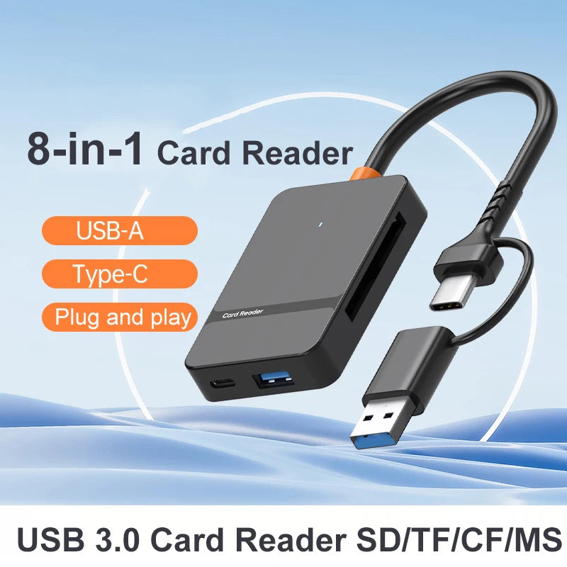 USB 3.0 Card Reader SD Micro SD TF CF MS Compact Flash Card Adapter for Laptop PC Multi Card Reader 8 in 1 Smart Card Reader