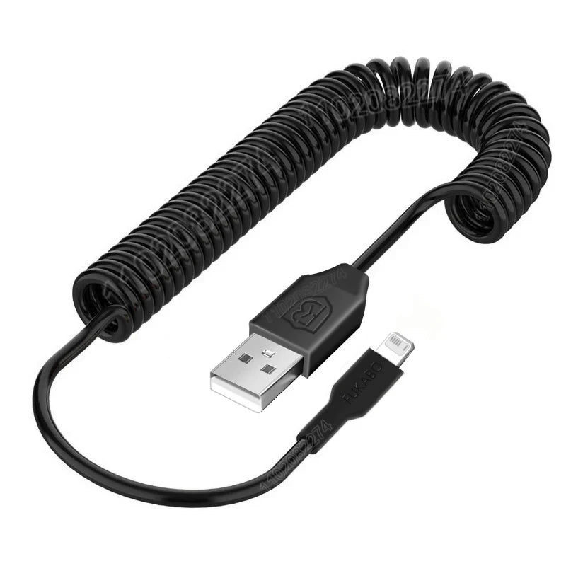 PD 27W Car USB Spring Stretch Cable For iPhone 13 12 11 14 Pro Max Phone Fast Charging Charger Cable X XR XS 7 8 Plus Data Cable