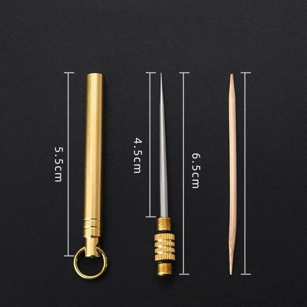 Titanium & Brass Toothpick, Portable Toothpick Bottle with Fruit Fork, Multifunctional Camping Tool, Stronger Than Dental Floss
