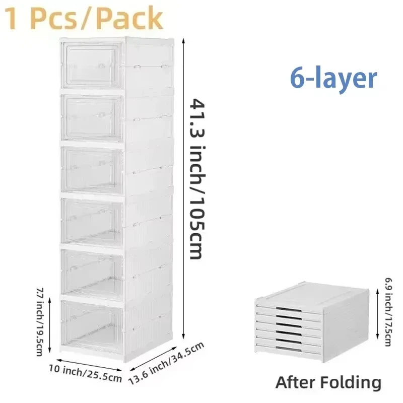 3/6 Layers Foldable Shoes Storage Box Transparent Sneaker Shoes Box Stackable Dustproof Cabinet Shoe Organizers Rack Shelf
