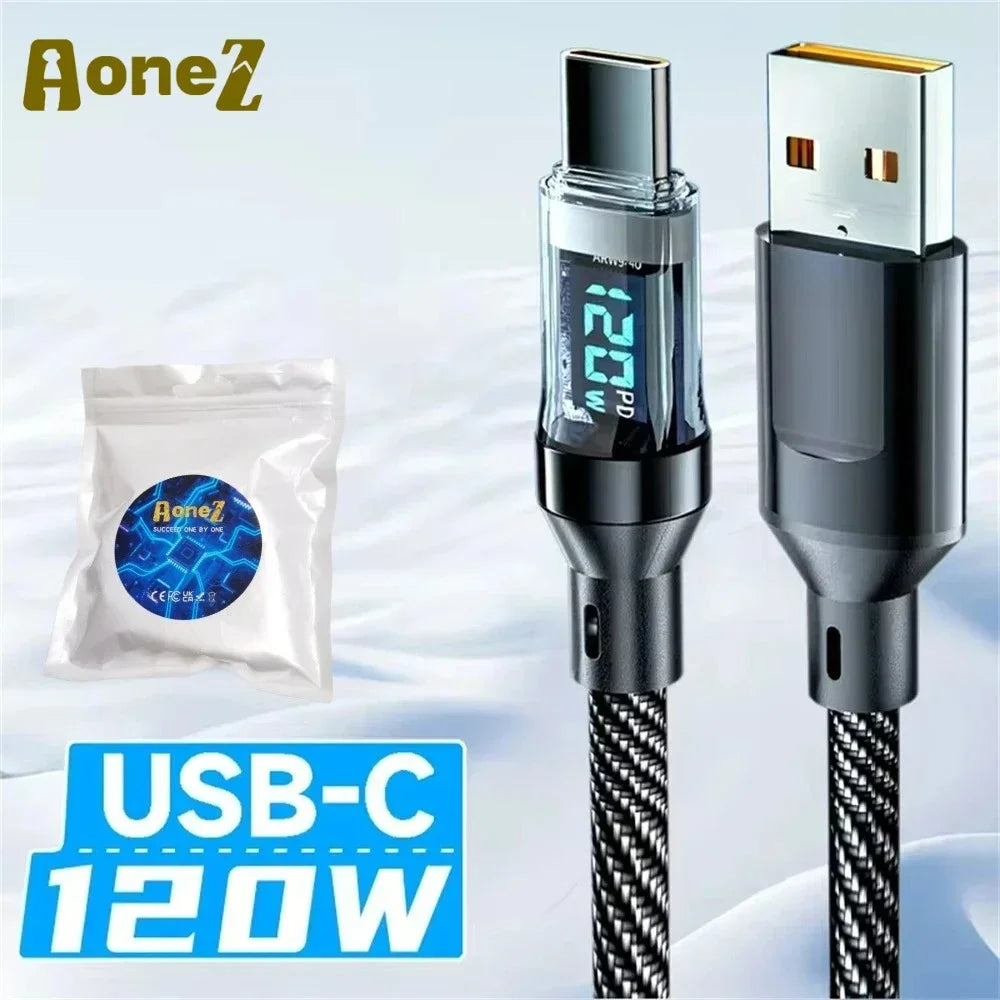 Multi Device Fast Charger Cable 60-120W with LED Display USB A to C and C to C Super Fast Charge for Huwei OPPO iPhone 15 Mac