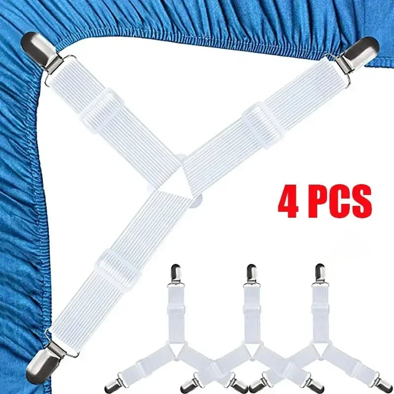 Triangle Bed Sheet Clips Adjustable Fitted Sheet Suspenders & Mattress Grippers for Secure Hold