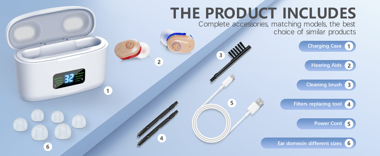 Wireless Mini Noise-cancelling Hearing Aid for Seniors, HD Digital Display, With Large-capacity Battery Charging Box