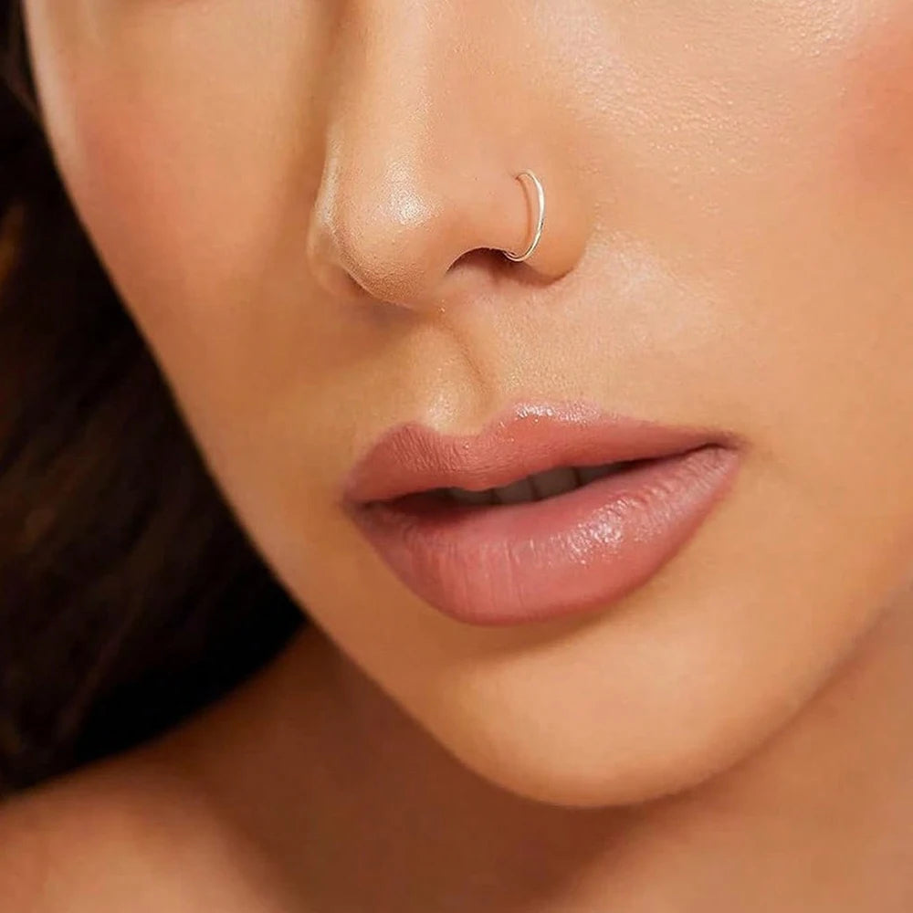 3Pcs 14K Gold Plated Nose Rings Hoops for Women/Men, 22 Gauge 8mm Small Thin Nose Piercing Jewelry,Tiny Septum Cartilage Helix