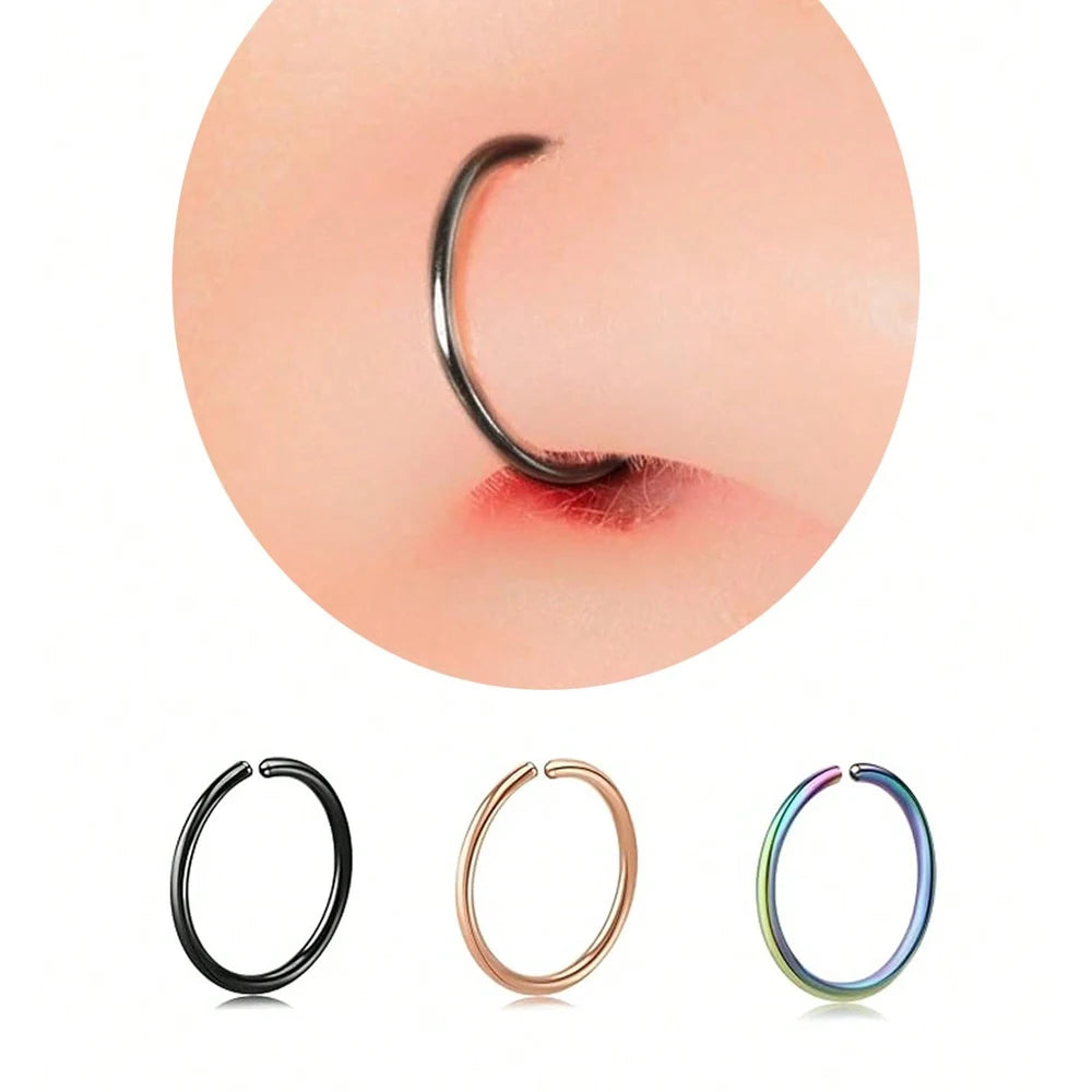 3Pcs 14K Gold Plated Nose Rings Hoops for Women/Men, 22 Gauge 8mm Small Thin Nose Piercing Jewelry,Tiny Septum Cartilage Helix