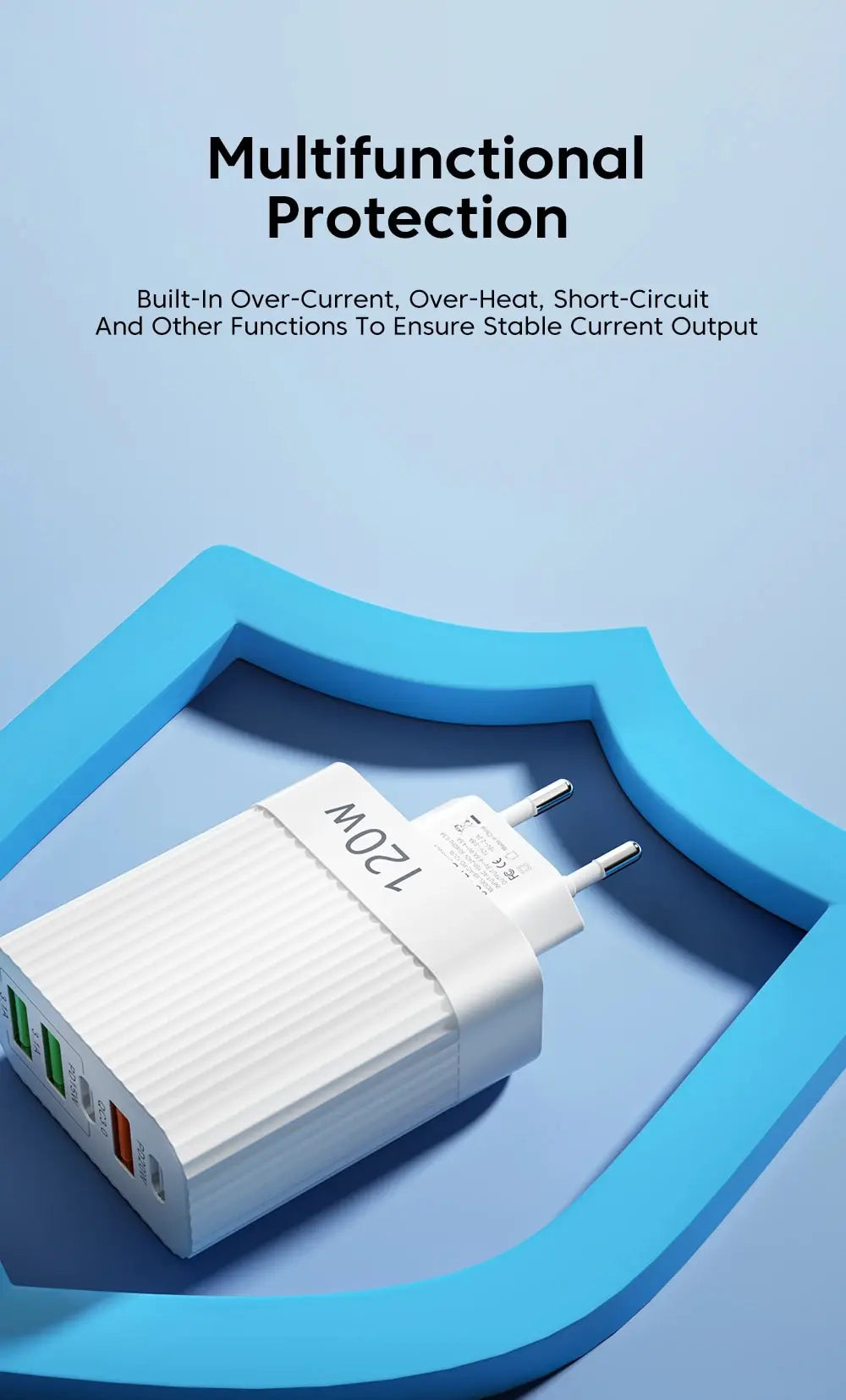 Total 120W USB Charger Quick Charge Multi Ports Fast Charging Phone Charger For iPhone Samsung Xiaomi Huawei Type C Wall Charger