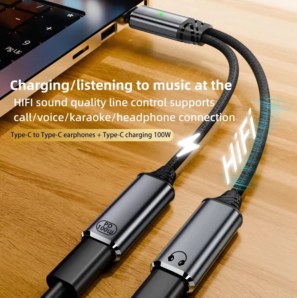USB C Headphone and Charger Adapter 2 in 1 USB C to Aux Audio Jack with PD 100W Fast Charging Dongle Cable Cord for Galaxy S23
