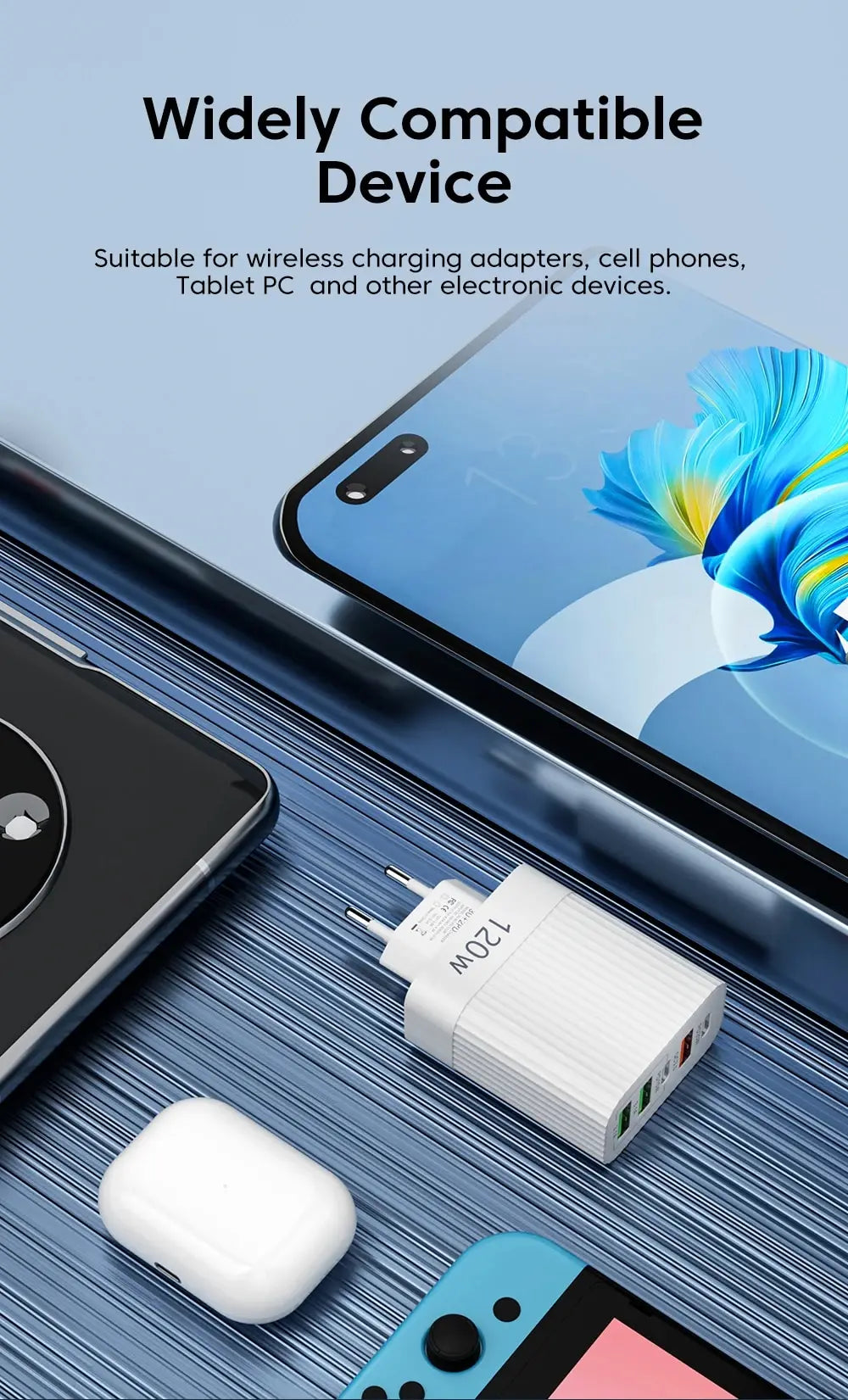 Total 120W USB Charger Quick Charge Multi Ports Fast Charging Phone Charger For iPhone Samsung Xiaomi Huawei Type C Wall Charger