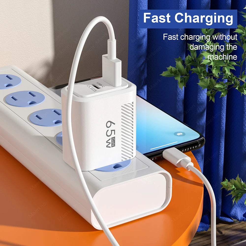 GaN USB C Charger 65W Fast Charging EU/US Plug Phone Charger Adapter For iPhone Samsung Xiaomi Quick Charge Type C Wall Charger