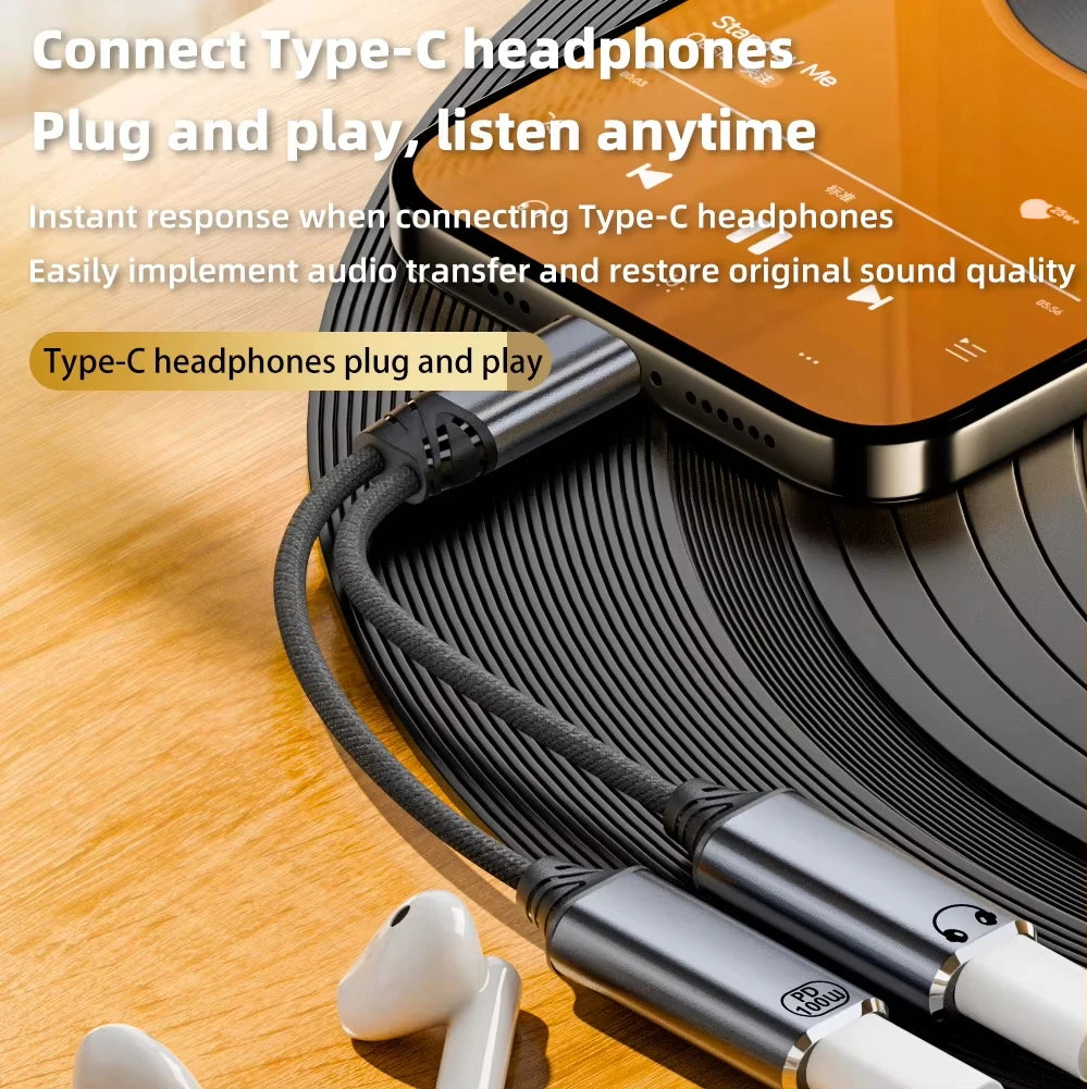 USB C Headphone and Charger Adapter 2 in 1 USB C to Aux Audio Jack with PD 100W Fast Charging Dongle Cable Cord for Galaxy S23