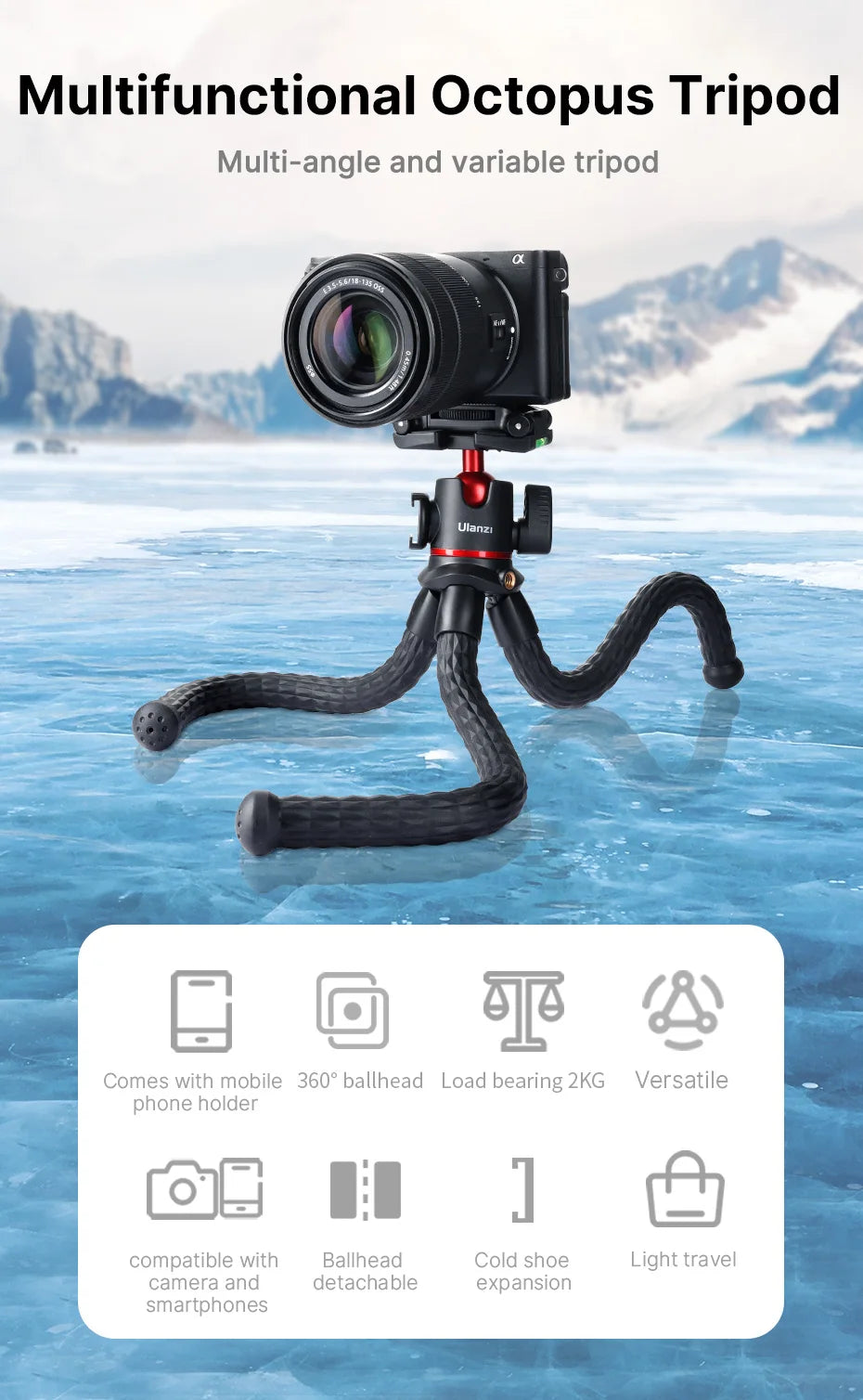VIJIM Ulanzi MT-33 Flexible Octopus Tripod for Phone Camera DSLR 2in1 Design Tripod With Phone Holder Side Cold Shoe 1/4'' Screw