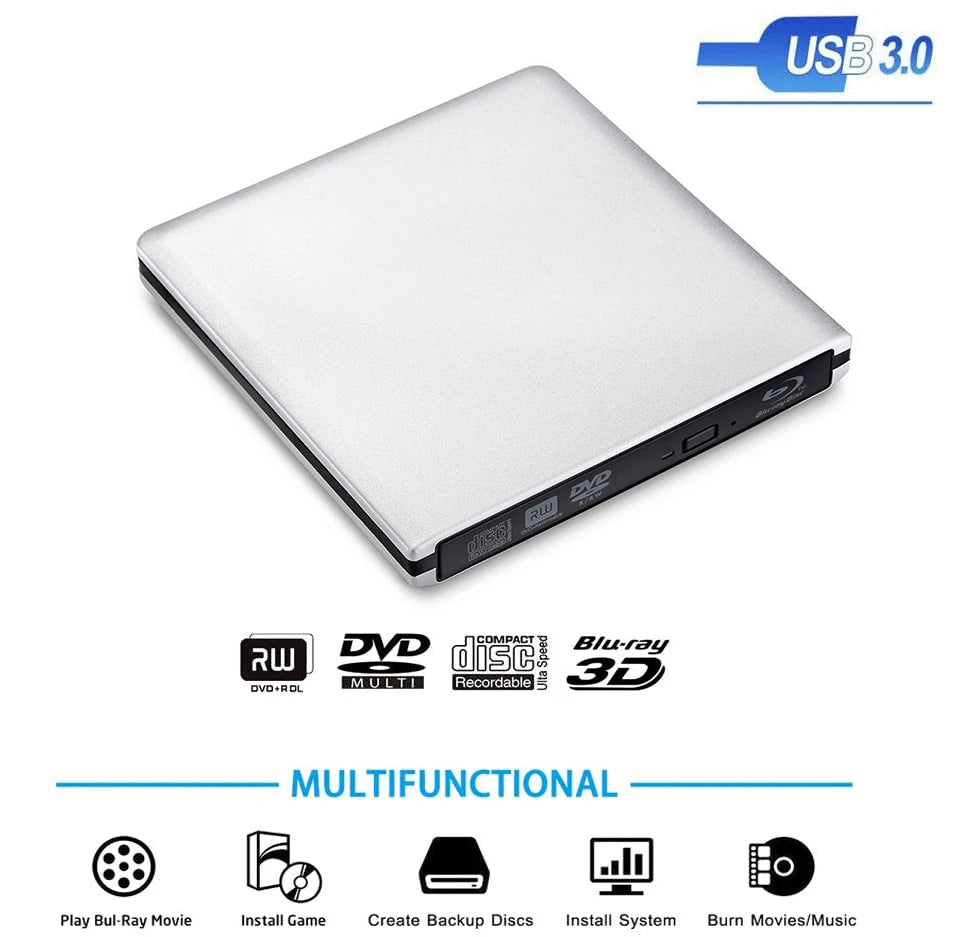 External USB3.0 Blu-Ray Reader Bluray Burner 3D BD-ROM Optical DVD Burner BD-RE Writer Bluray Play for Laptop/Desktop