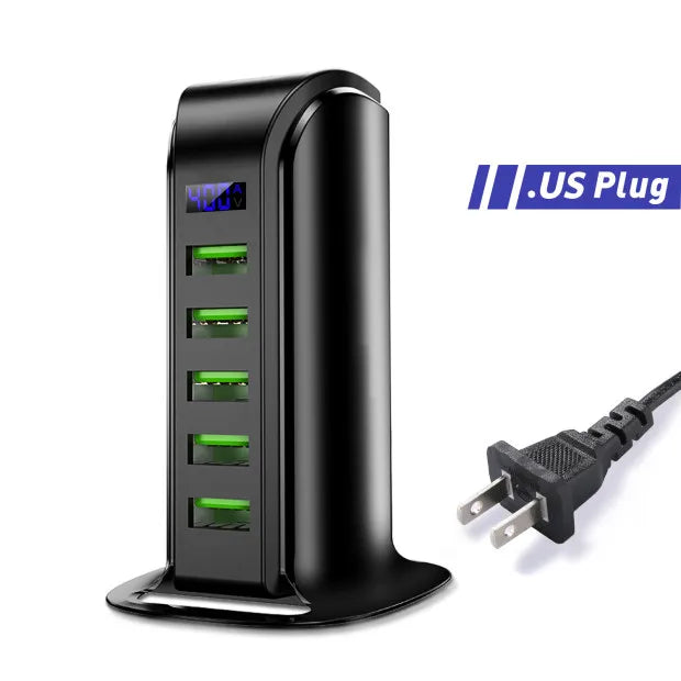 USLION 5 Port USB Charger HUB LED Display Multi USB Charging Station Dock Universal Mobile Phone Desktop Wall Home EU UK US Plug
