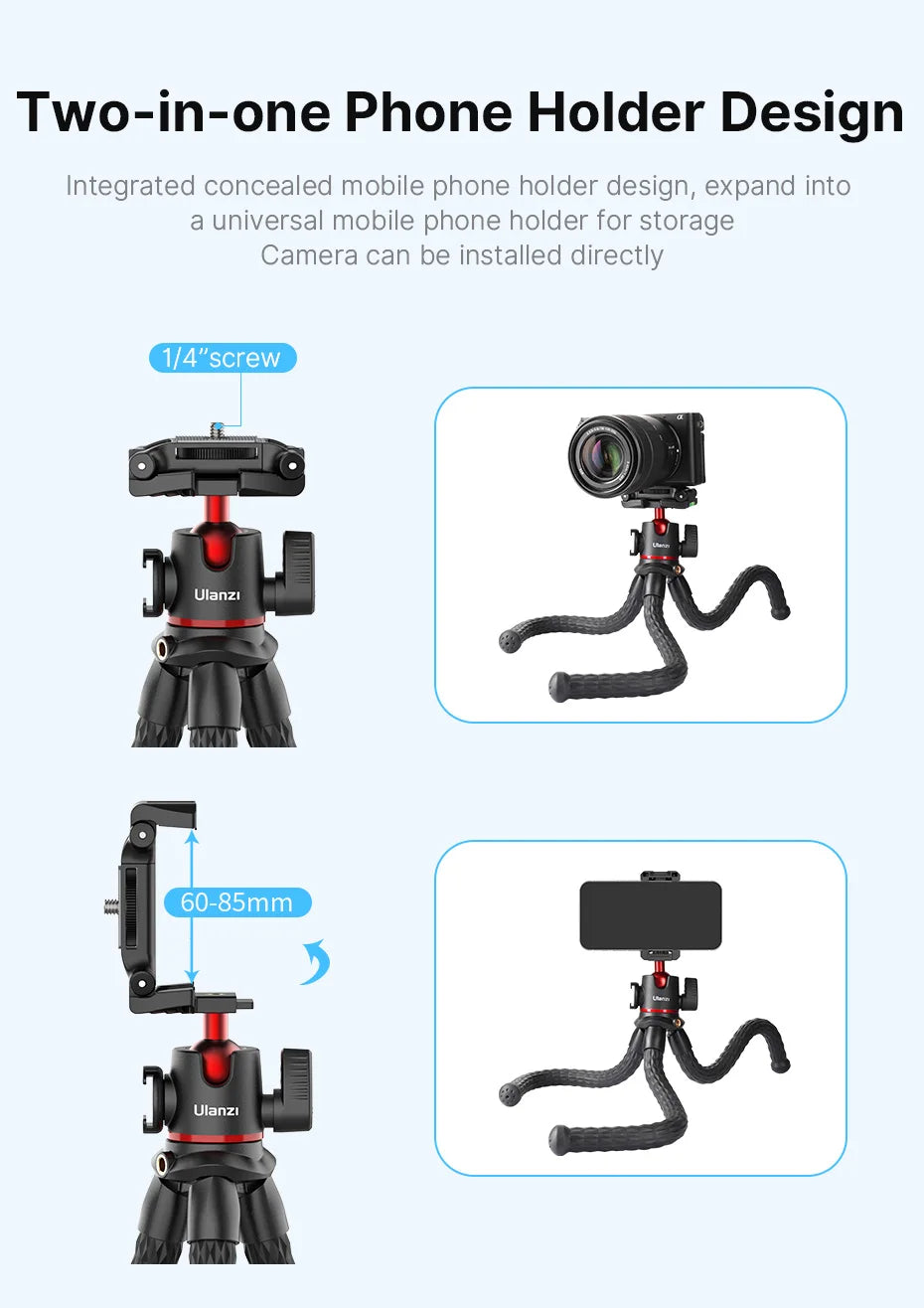 VIJIM Ulanzi MT-33 Flexible Octopus Tripod for Phone Camera DSLR 2in1 Design Tripod With Phone Holder Side Cold Shoe 1/4'' Screw