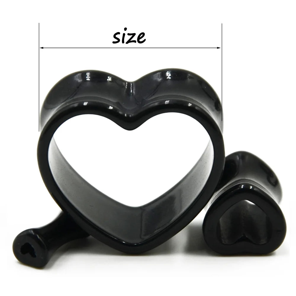 Acrylic Love Black White Heart Shaped Hollow Transparent Ear Gauge Piercing Clear Ear Tunnel Ear Expander 4mm-25mm