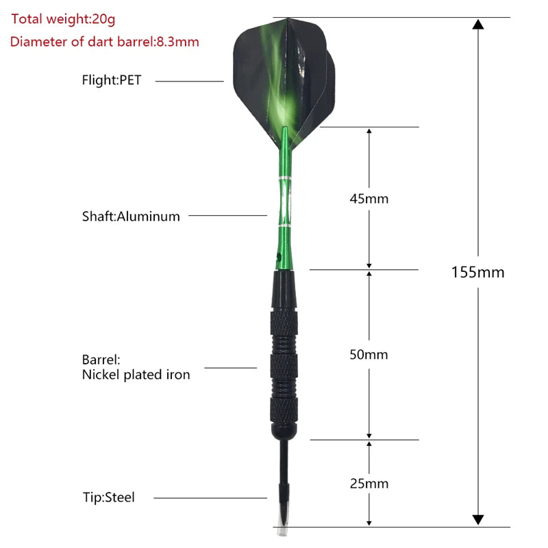 New Darts High-quality 3Pcs/set Steel Pointed Darts Professional 20g Indoor Sports Entertainment Dart Green Shafts Flight