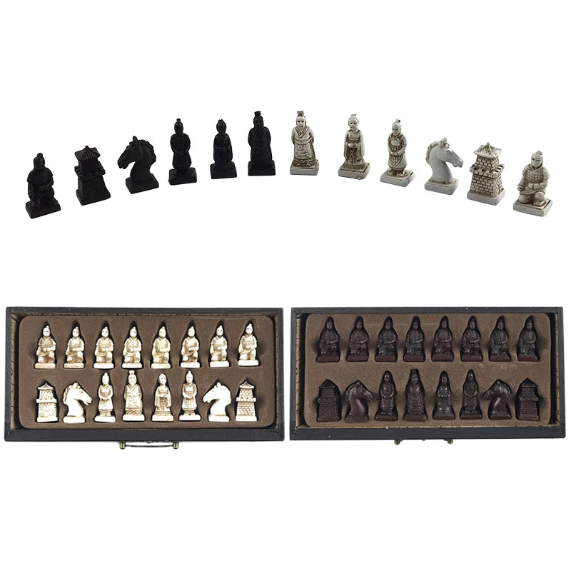 Vintage Collection Chess 26*26cm(10.24inch) Terracotta Warriors Chess Wood Carving Resin Chessman Christmas Birthday Premium