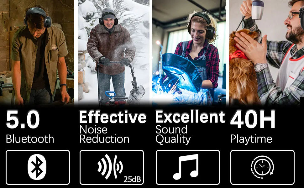 ZOHAN Electronic Headphone 5.0 Bluetooth Earmuffs Hearing Protection Headphones for Music Safety Noise Reduction Charging