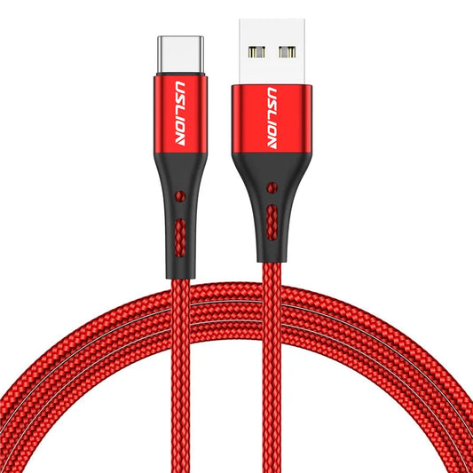 USLION 3A USB Type C Cable Type C Fast Charging Wire For Samsung Xiaomi Huawei Mobile Phone USB C Charger Cable Red 1m 2m 3m