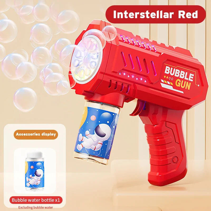 Children bubble machine glowing toy fully automatic bubble gun produces a large amount bubbles without battery and bubble water