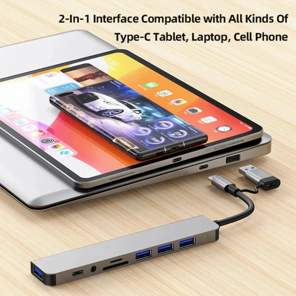 USB-C Hub USB 3.0 HUB C Ports to 7 Ports USB HUB USB Splitter with USB 3.0 4 USB 2.0 and 2 USB C Ports USB Distributor