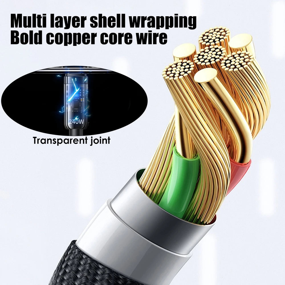 NNBILI 240W 6A USB To USB Type C Fast Charging Cable for Samsung Huawei Xiaomi LED lights Quick Charge Data Transfer USB C Cable