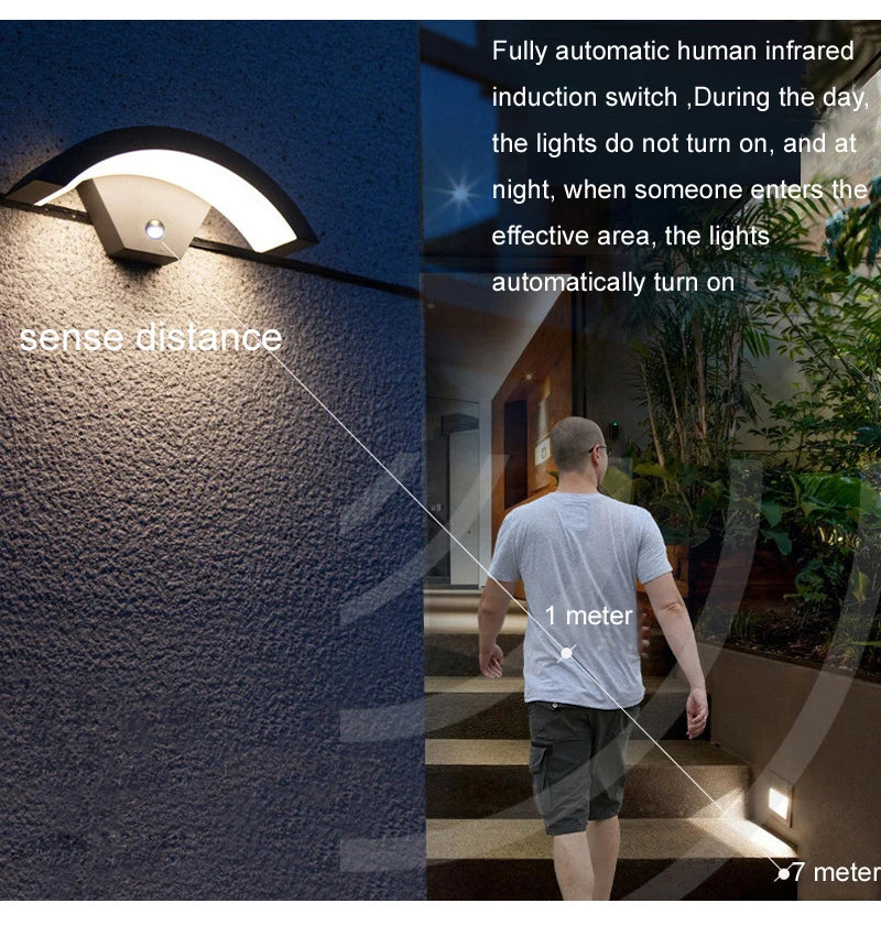 Intelligent Induction Wall Lamp Waterproof Porch Wall Light Outdoor PIR Motion Sensor Lamp Landscape Balcony Garden Corridor