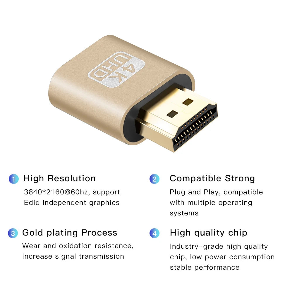 HDMI-compatible VGA Virtual Display Adapter 4K 1.4 DDC EDID Dummy Plug Headless Ghost Display Emulator Video Card Lock Plate