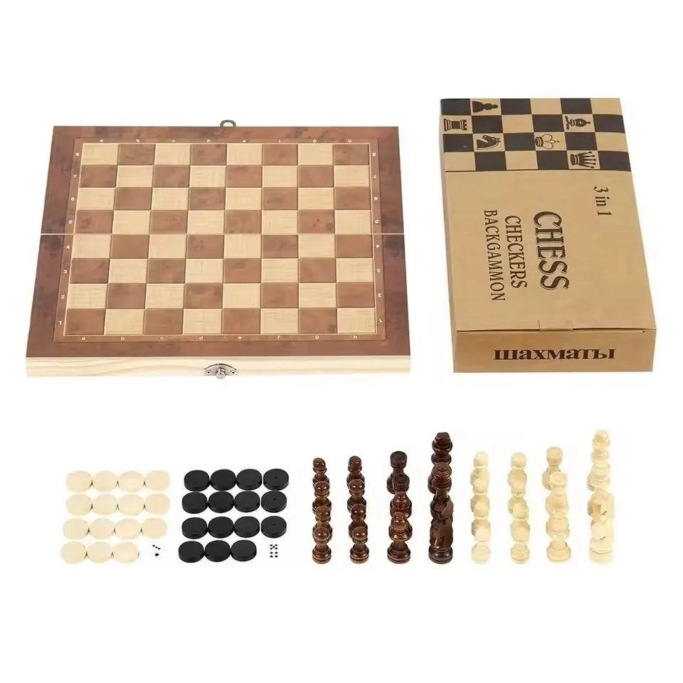 New foldable chessboard 3-in-1 wooden chessboard set for entertainment games