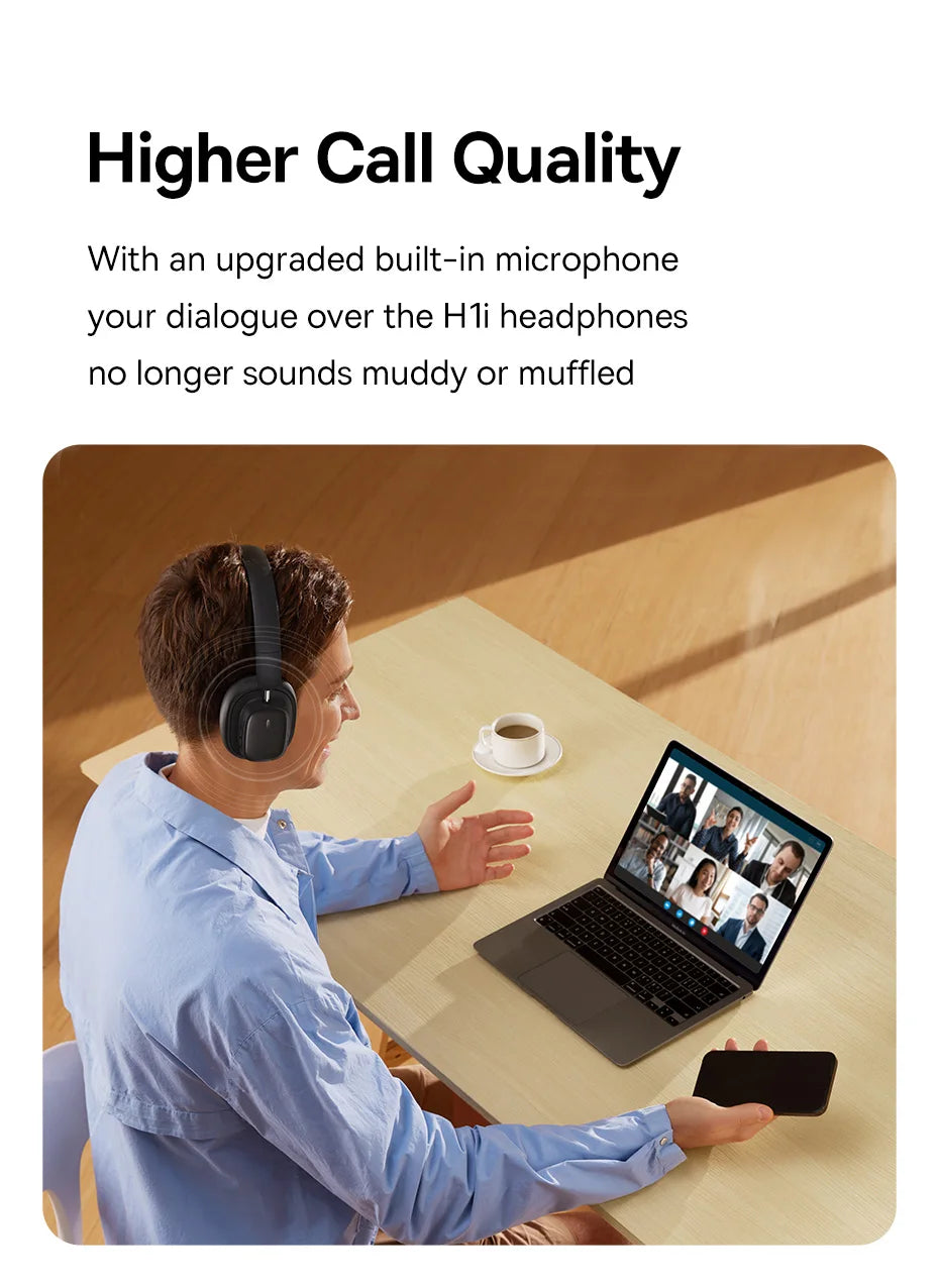 Baseus H1i ANC Wireless Bowie Headphone Bluetooth 5.3 Noise Cancellation Hi-Res 38db 3D Spatial Audio Ear Headsets