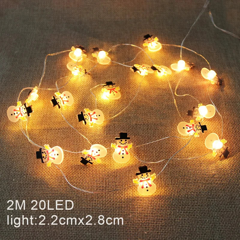 2M Fairy String Lights Santa Claus Snowman LED Garland String Lights Bedroom Garden Decorations 2024 Merry Christmas Supplies