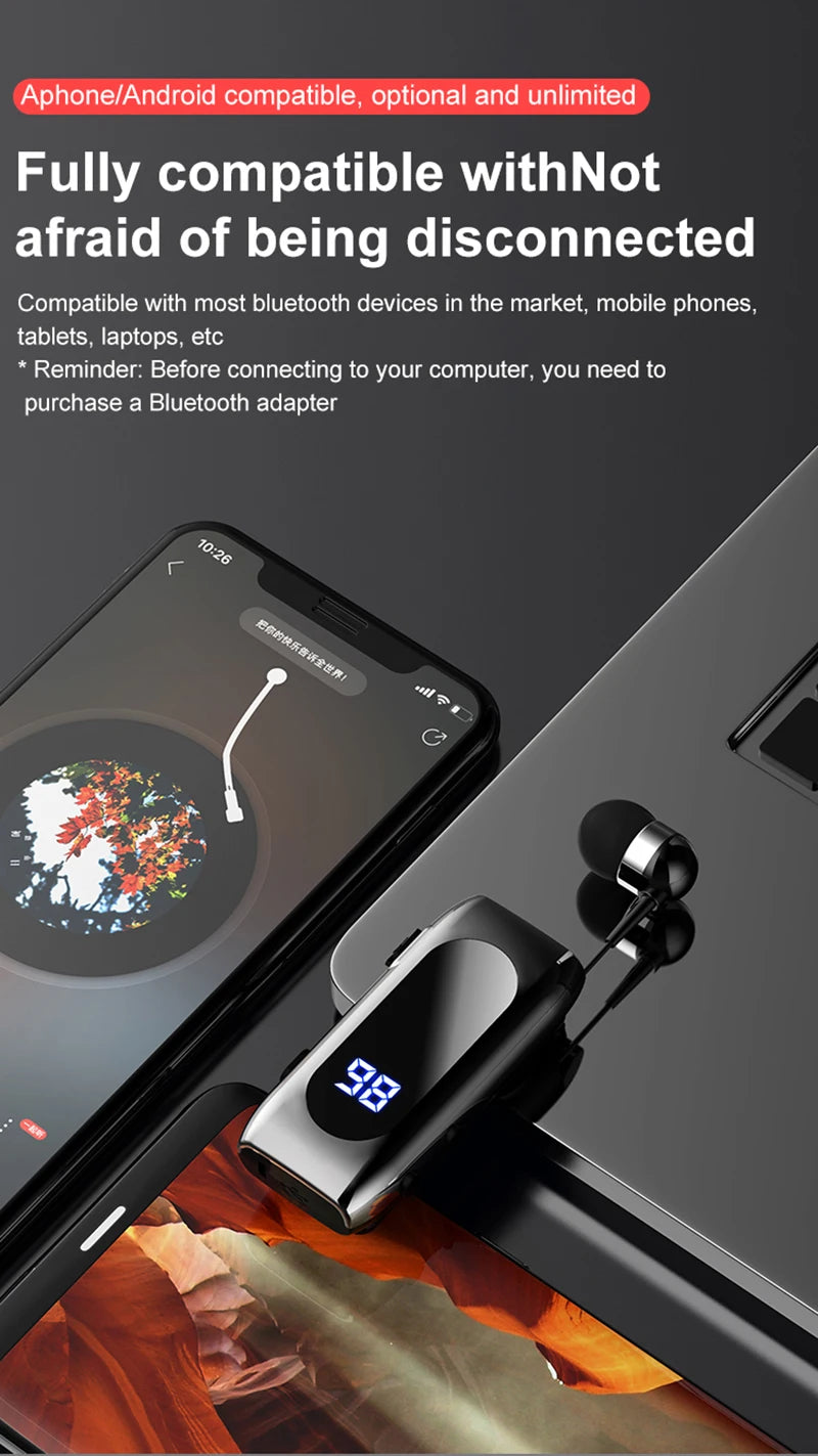 New K88 Lavalier Business Headset Bluetooth 5.4 Bass Earphone Call Vibration Reminder+Voice Number Reporting Wireless Headphone