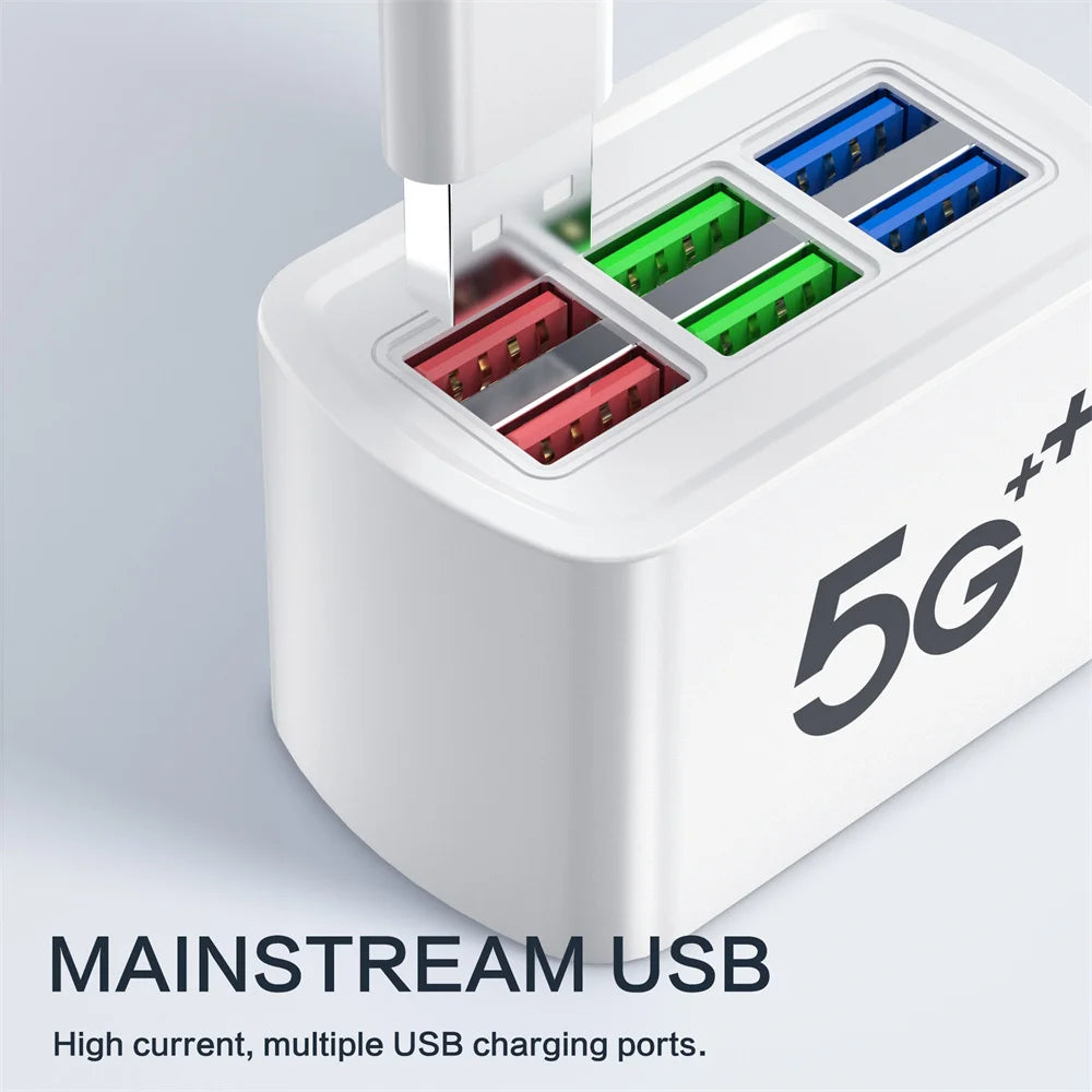 Universal 6 Ports USB Charger Fast Charging Power Strip Adapter Quick Charge Socket For iPhone 15 16 Xiaomi Wall Charger Sockets