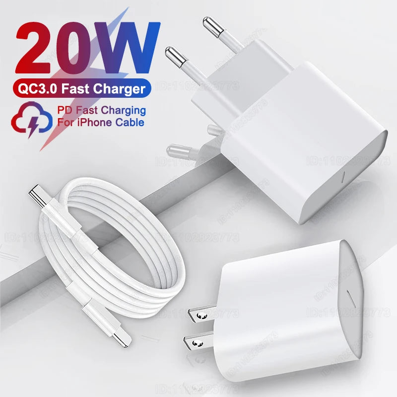 PD 20W Fast Charger For iPhone 16 15 11 12 13 14 Pro Max Plus Fast Charging Cable For Apple iPhone Charger Plug Phone Accessory