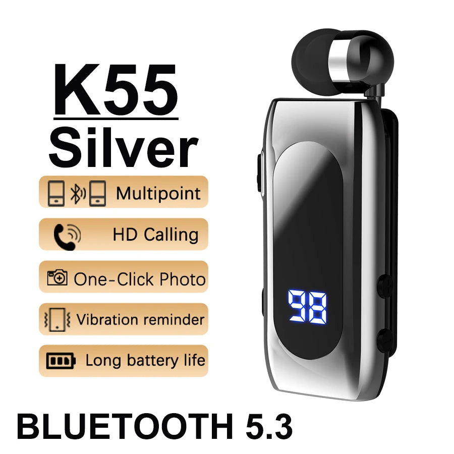New K88 Lavalier Business Headset Bluetooth 5.4 Bass Earphone Call Vibration Reminder+Voice Number Reporting Wireless Headphone